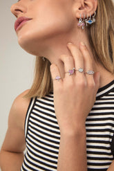Silver Mushroom Adjustable Ring, White Rhodium, Premium Cubic Zirconia + Star Fish Gift